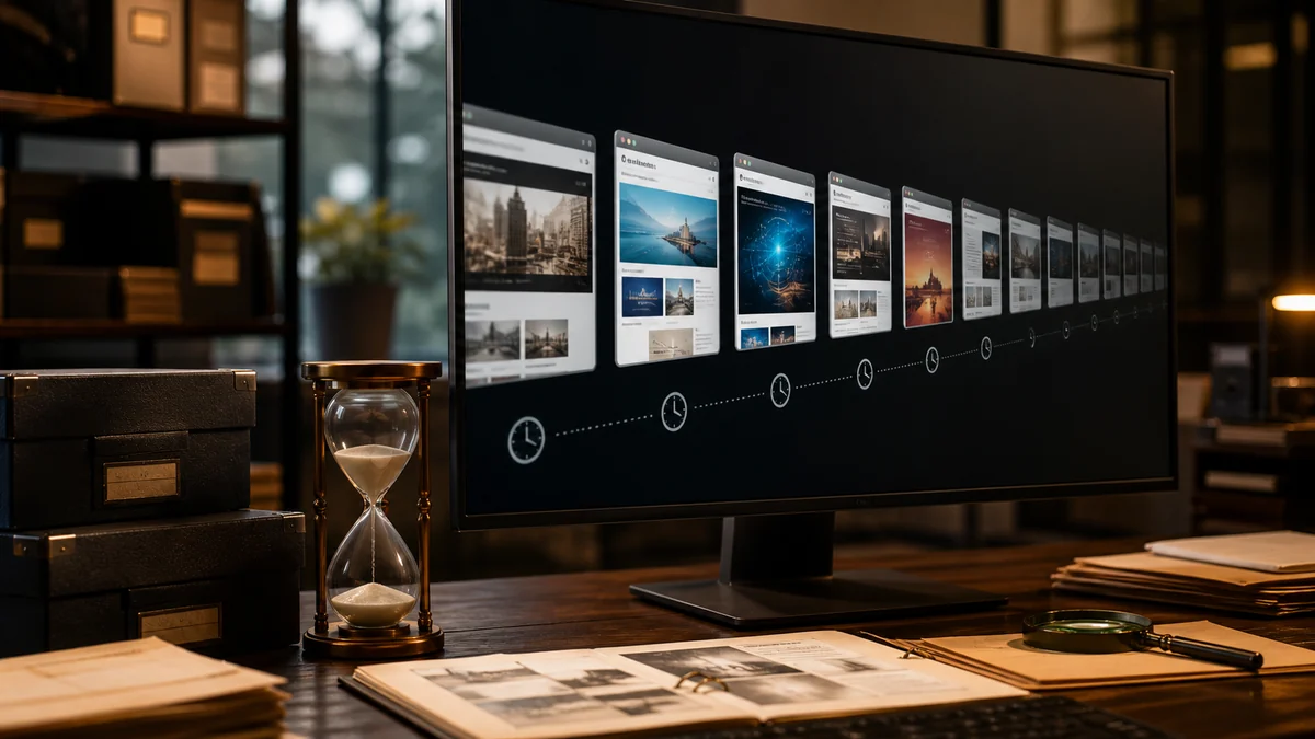 Timeline of web page snapshots stored across archive services