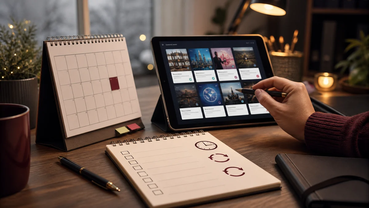 Calendar and checklist for reviewing annual news subscription renewals