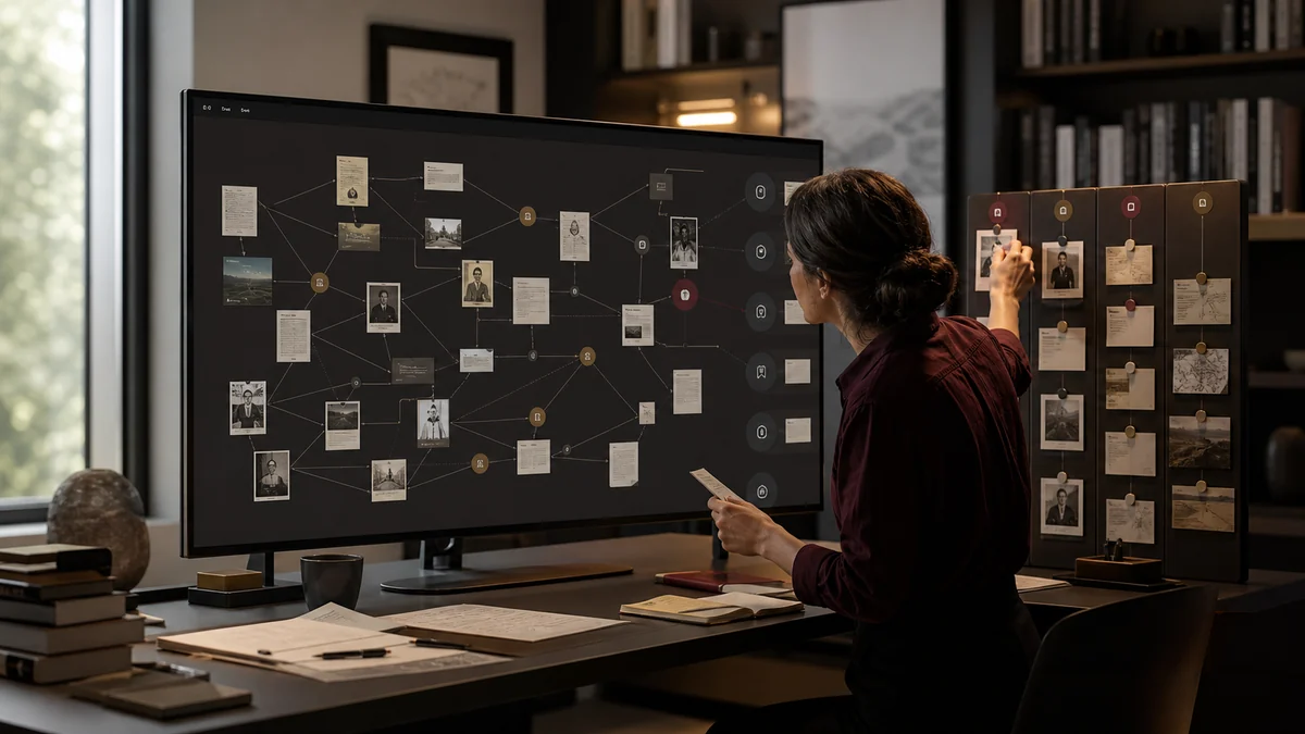 Research tracking system linking sources, routes and notes